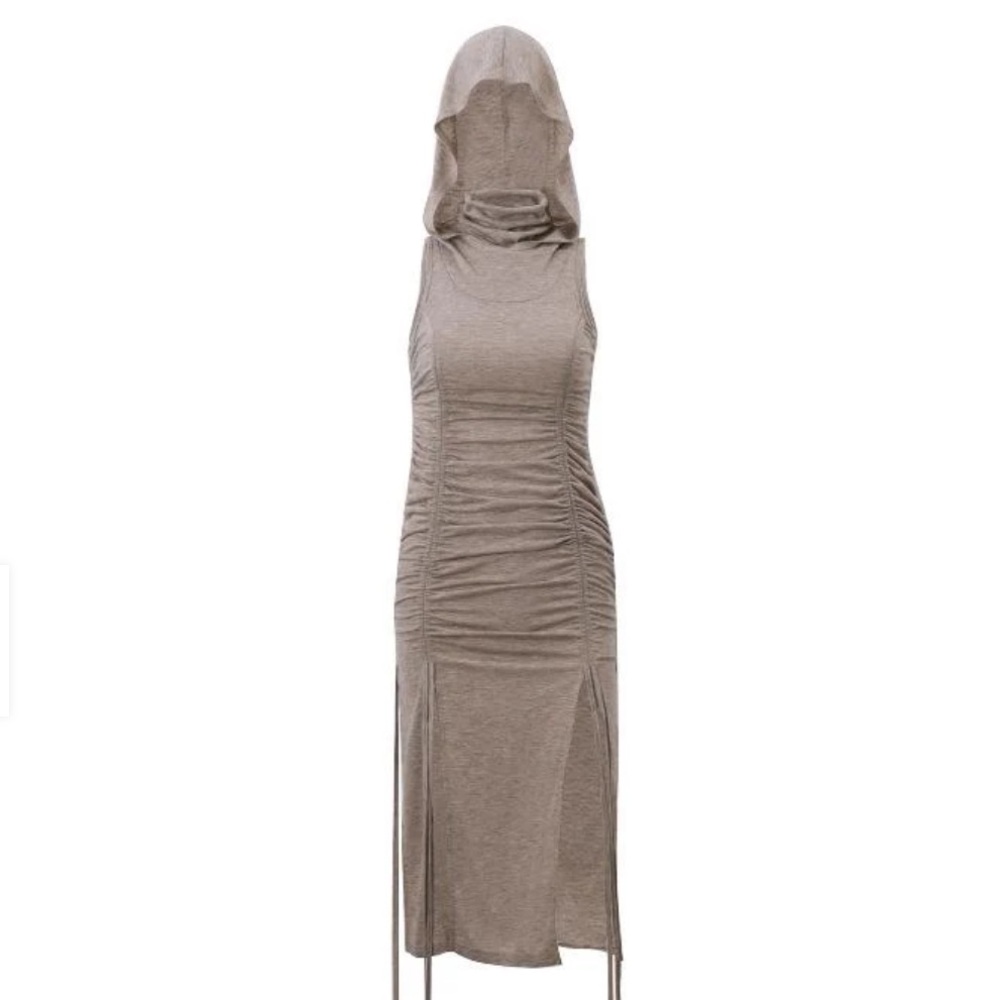 Burning man maxi tan Sleeveless Dress. With a fade mask and hood